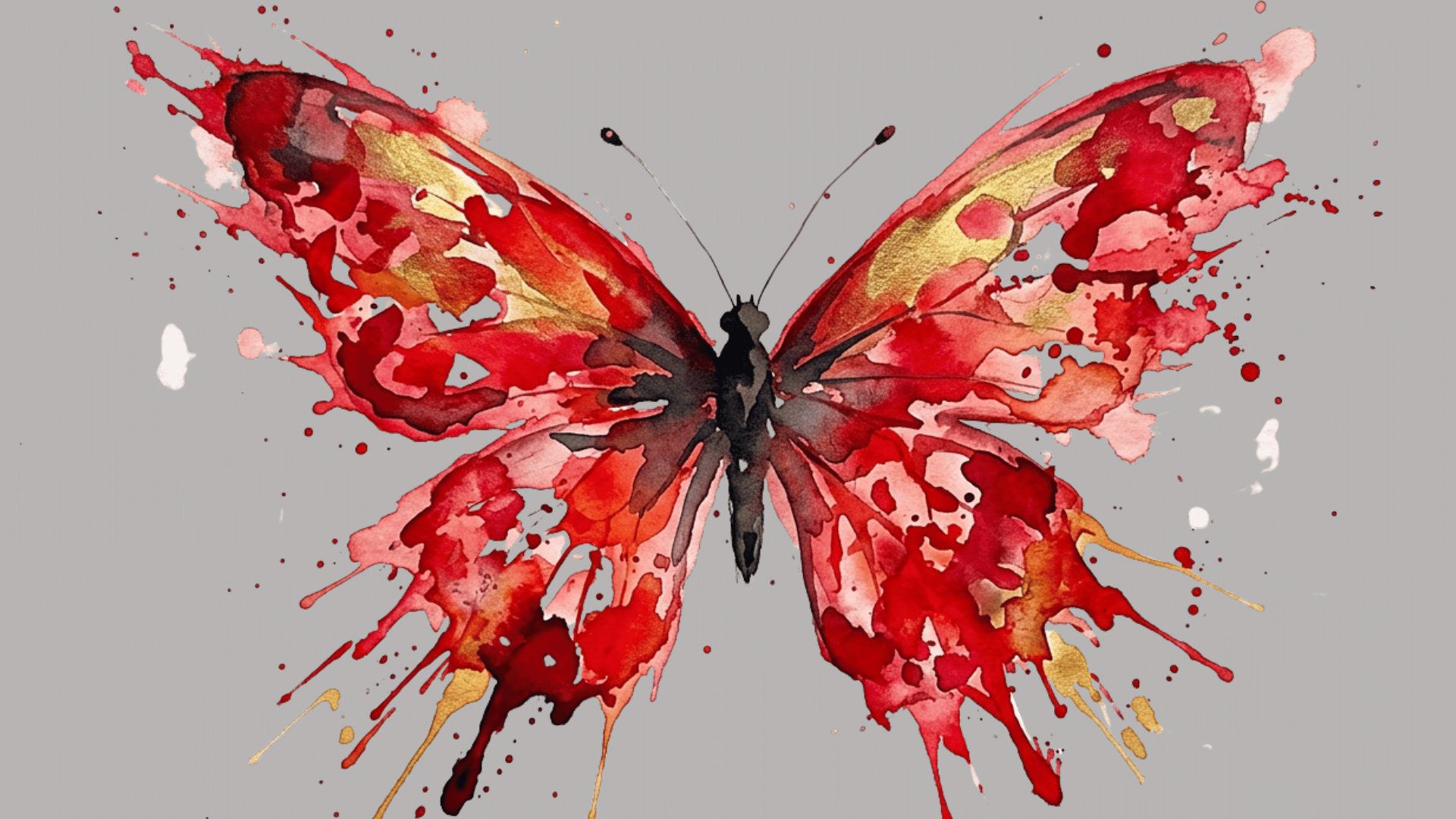 vibrant watercolor butterfly painting with expressive red wings soft splashes and artistic ink style details