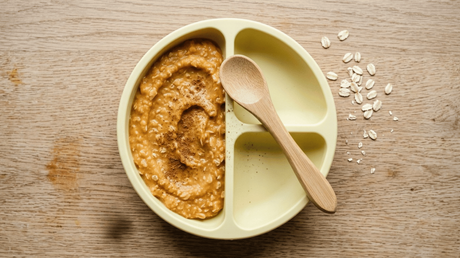 sweet potato and oatmeal puree in a divided baby silicon yellow plate