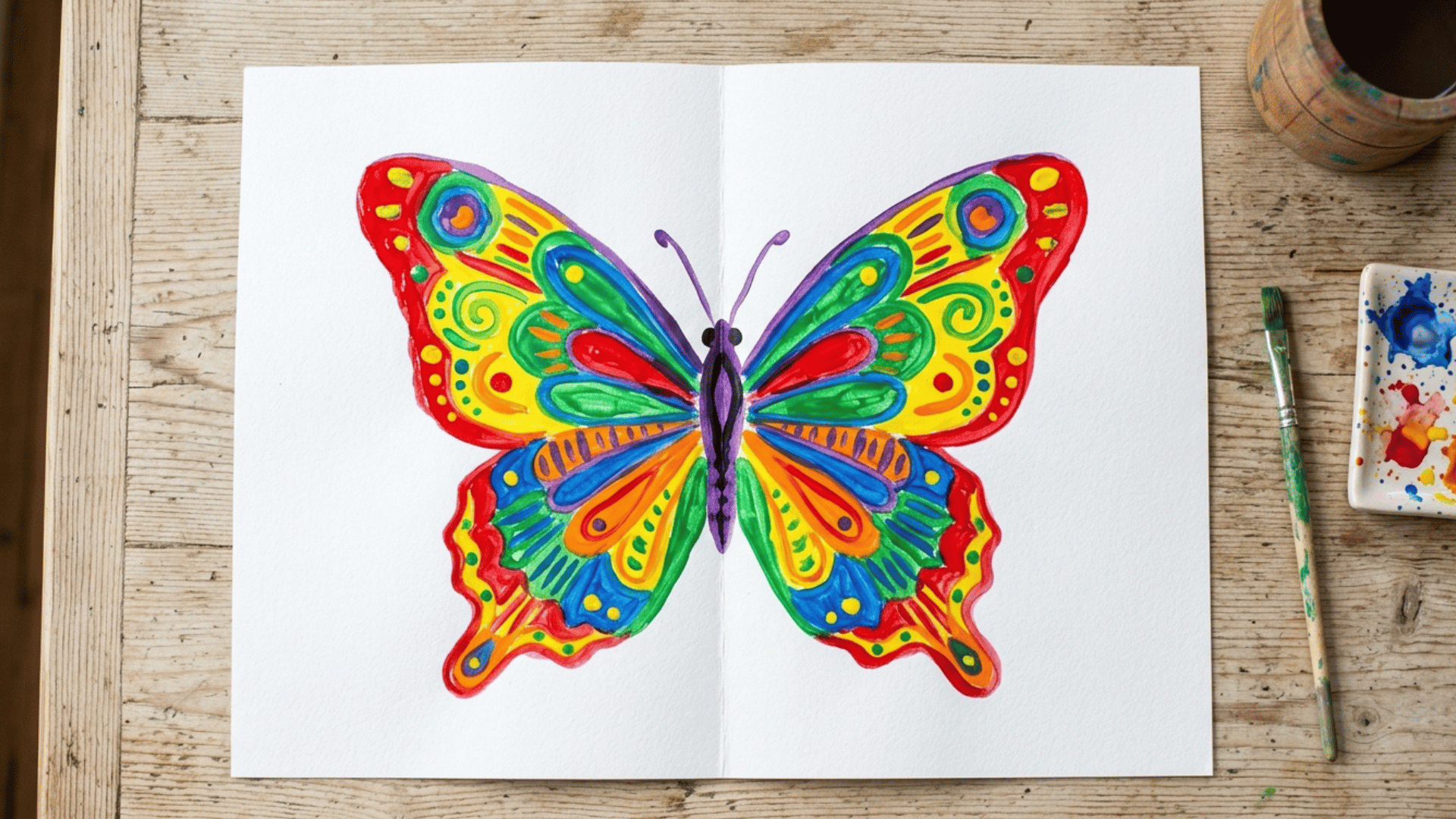 school age symmetry painting of a mirrored butterfly
