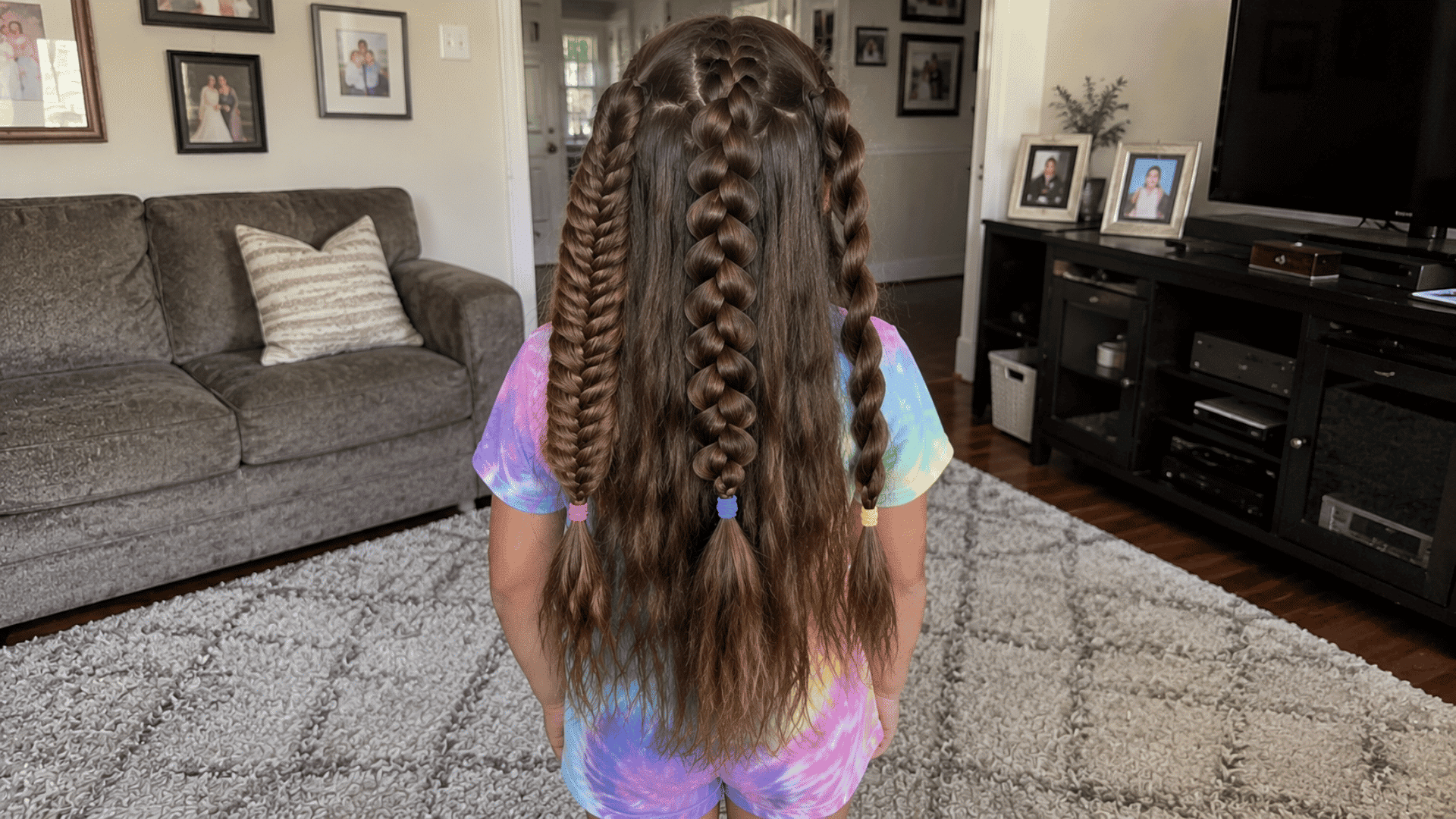 three distinct braid styles fishtail dutch and twisted rope with colorful ties