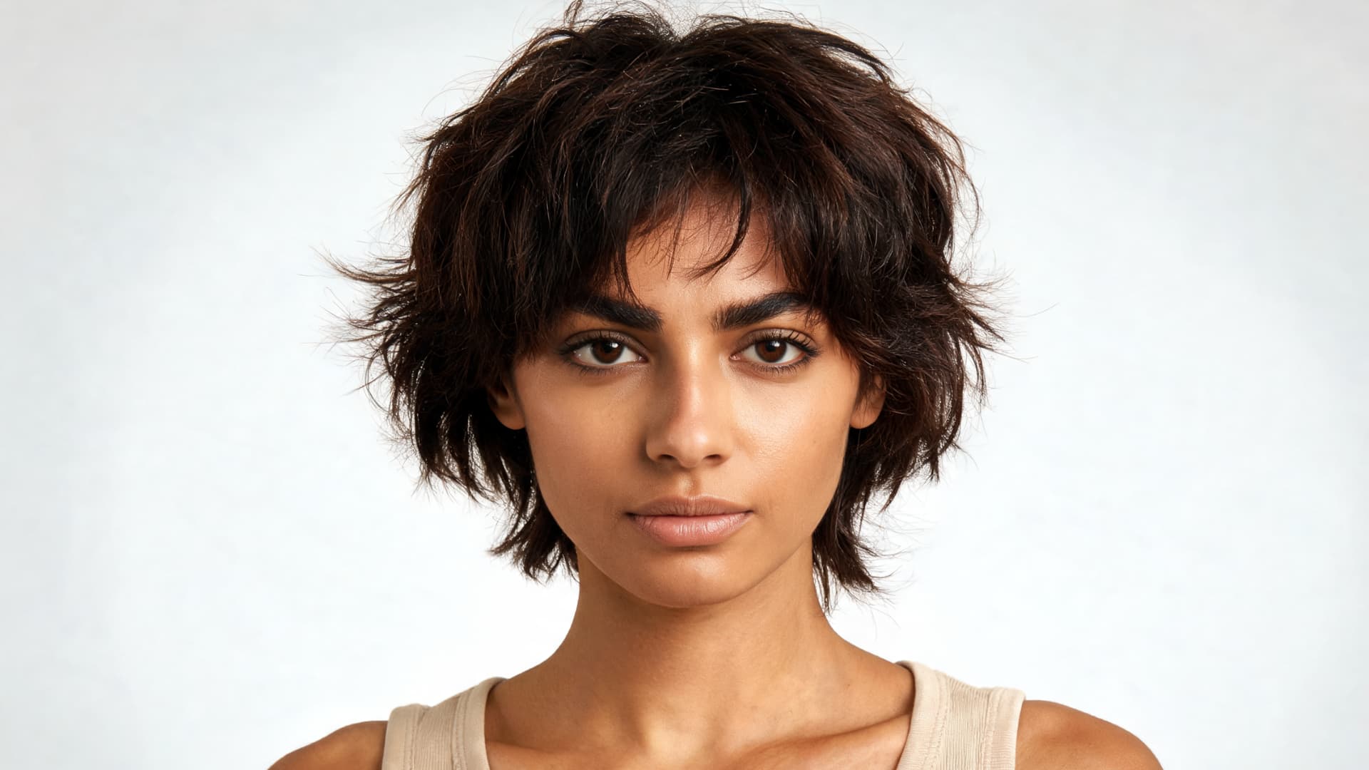 tousled crop haircut with short textured layers and natural messy styling for thick hair