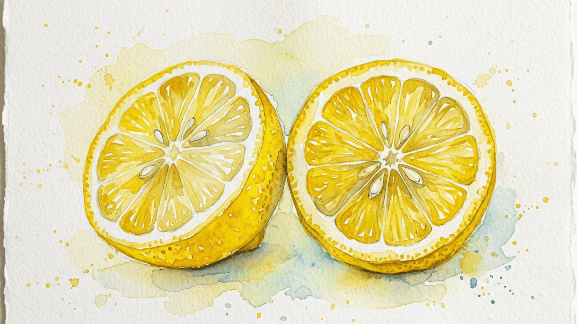 sunny lemon halves painting with fresh yellow citrus wedges and clean white sections on a plain background