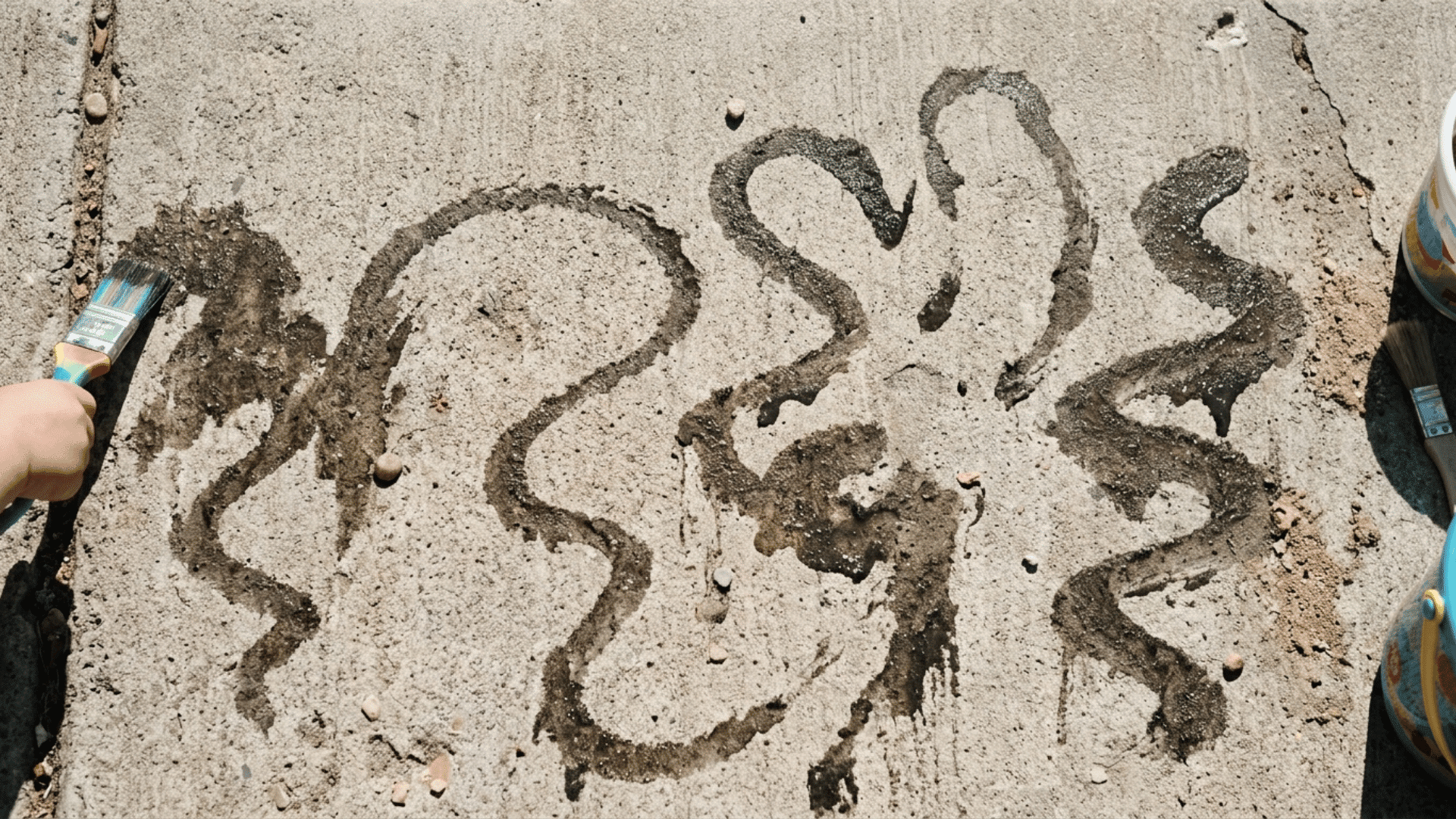 simple wavy water painted lines on outdoor pavement