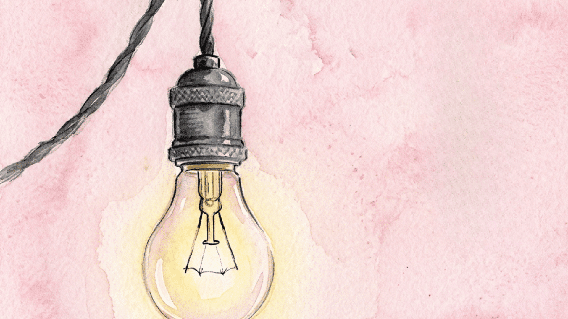 glowing hanging light bulb painting on a plain background creating bold contrast with minimal detail