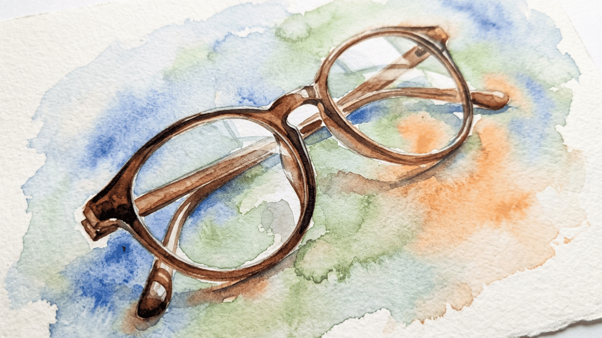 modern eyeglasses painting with round lenses and clean outlines resting on a simple flat surface