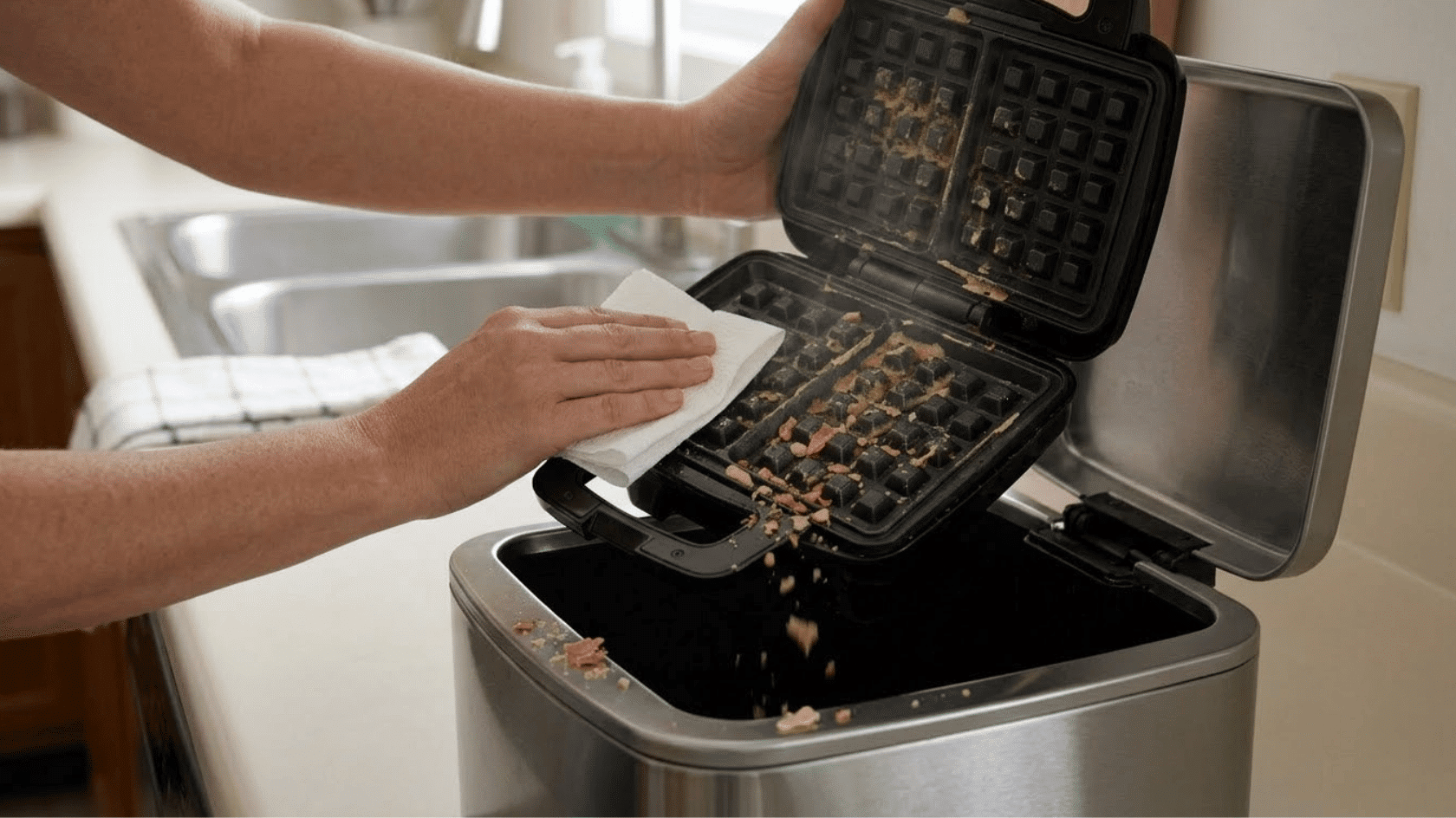 clearing loose crumbs from a waffle maker