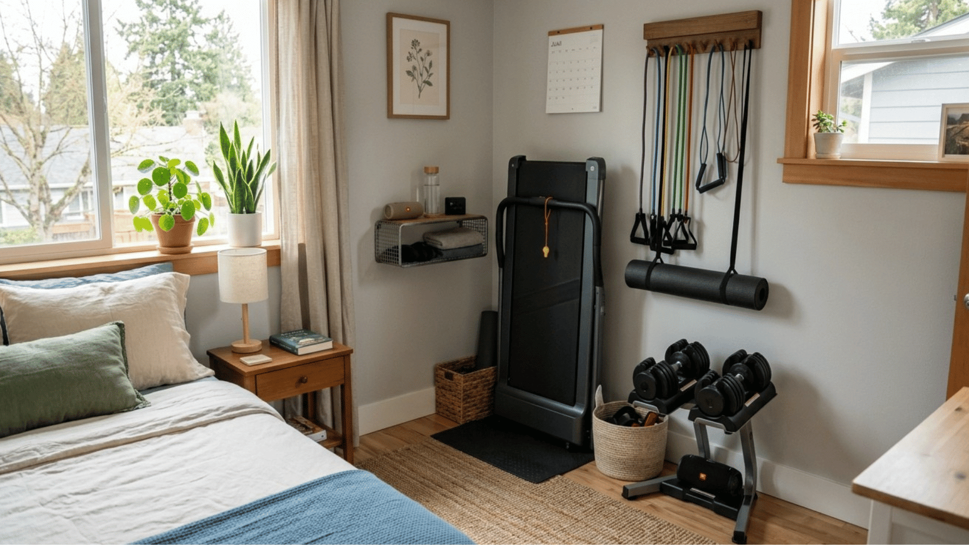 foldale equipments fitness corner in the small guest bedroom