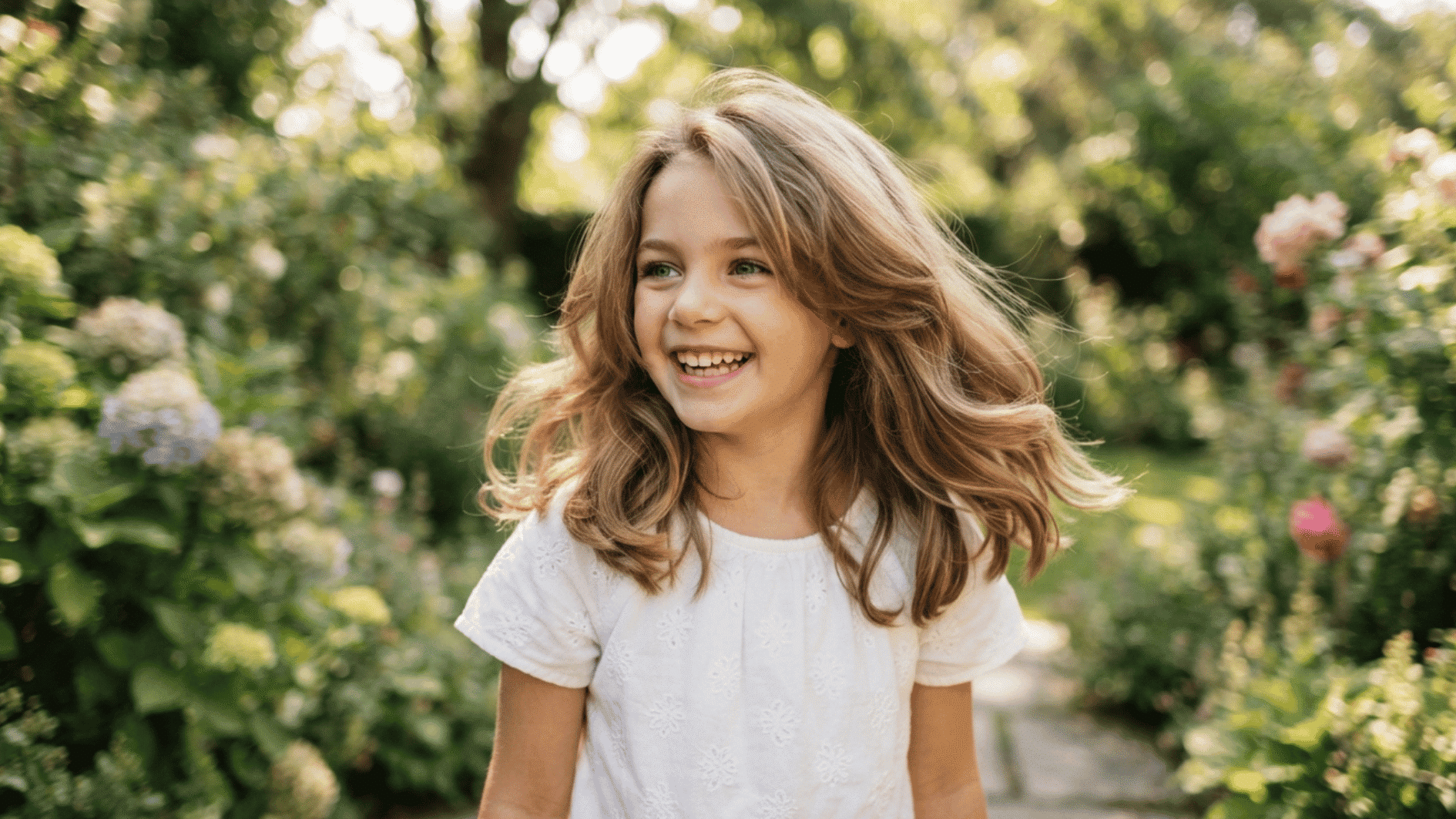 girl with layered shoulder length haircut