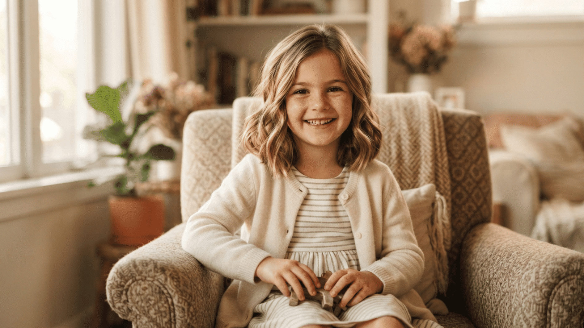 girl with wavy lob haircut