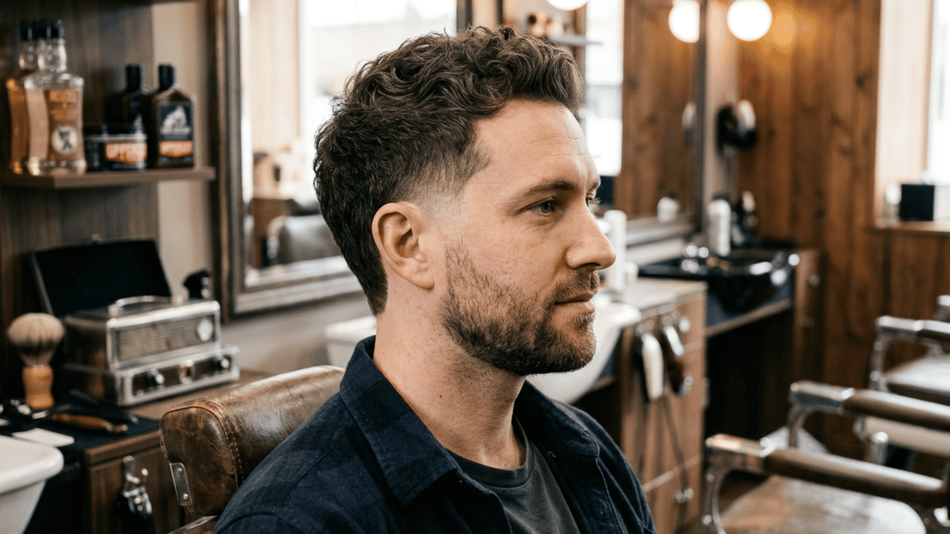man with an oval face wearing a burst fade with a short wavy top
