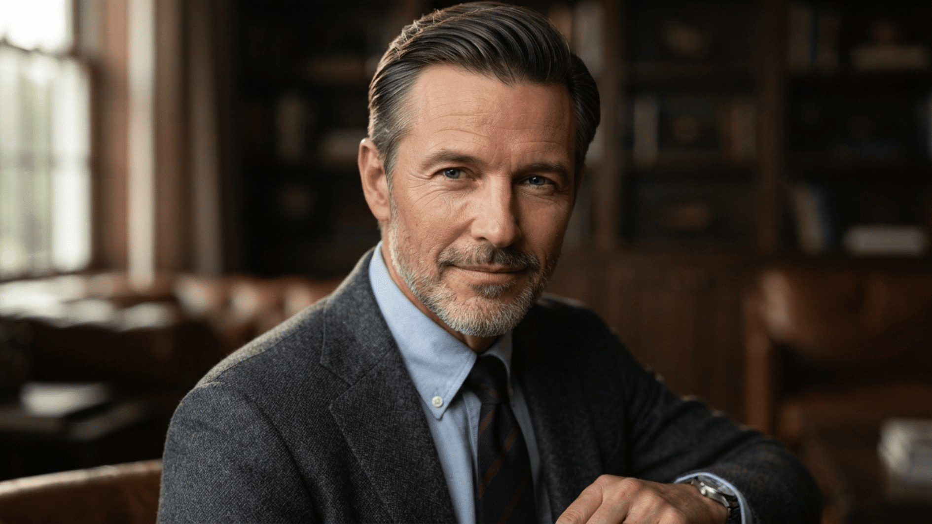 man with short side part hair cut