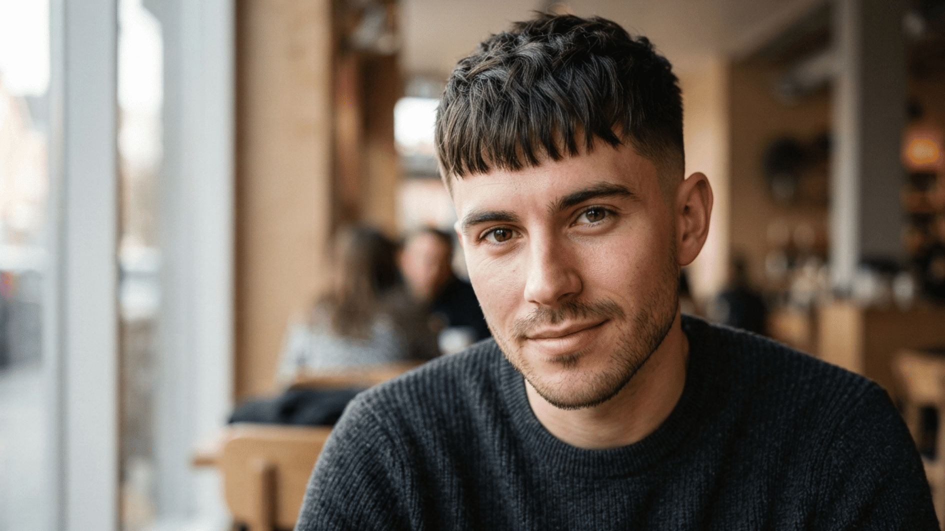 man with short textured fringe cut