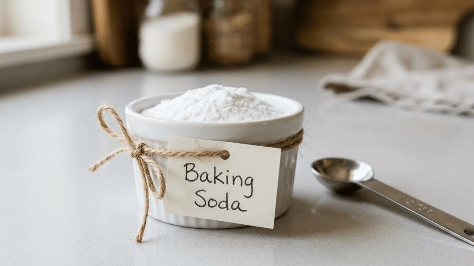 small jar of baking soda labeled for dry shampoo use