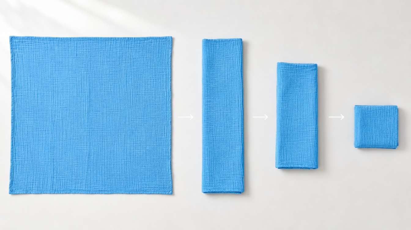 step-by-step method for folding a baby burp cloth or swaddle into a compact square
