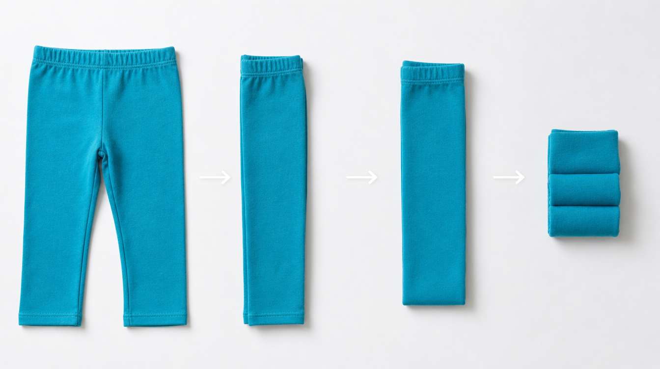 step-by-step method for folding baby pants or leggings into a compact rectangle