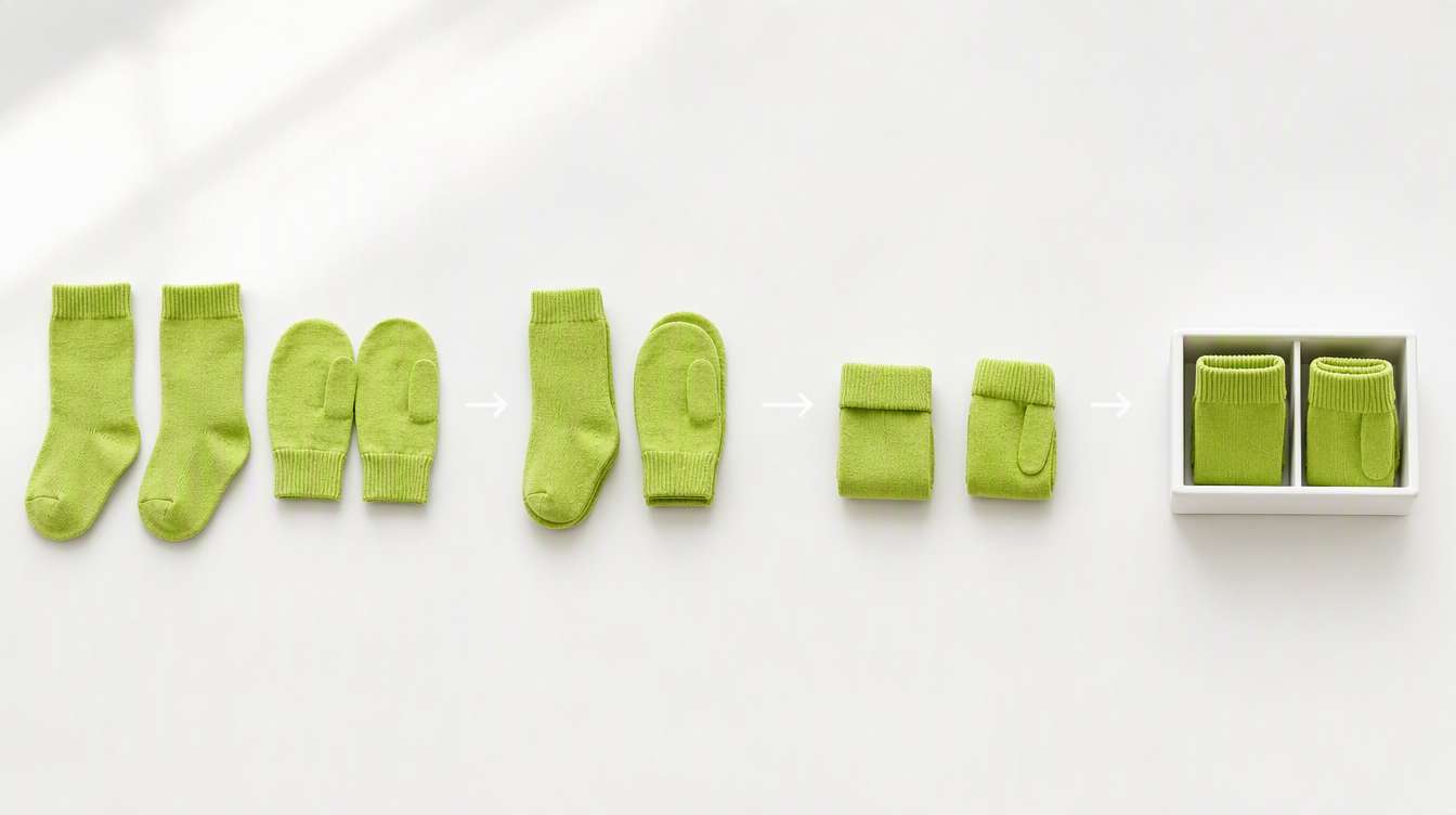step-by-step method for folding baby socks and mittens into neat pairs for storage
