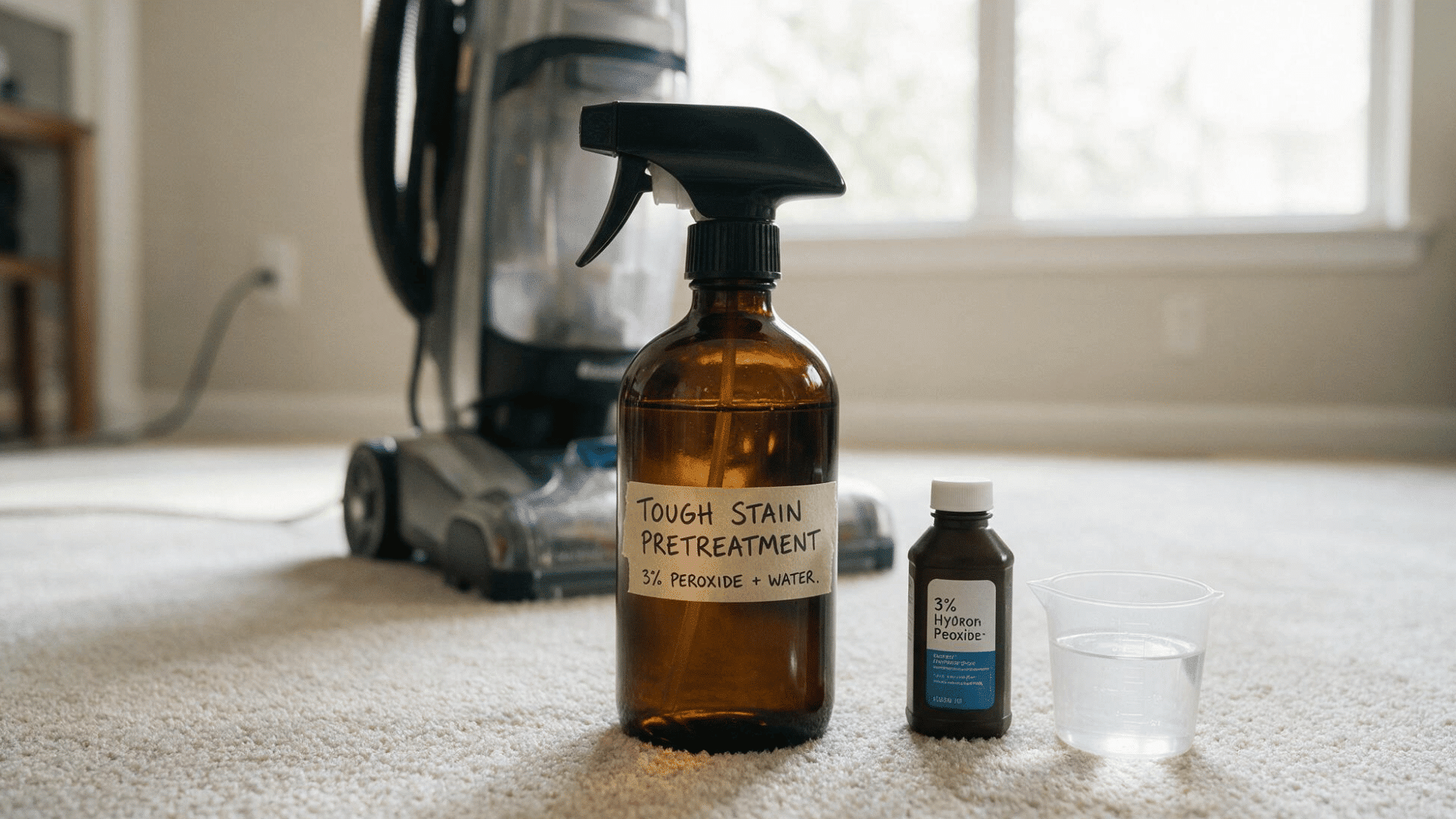 homemade hydrogen peroxide carpet pretreatment ready to use on tough stains before machine cleaning