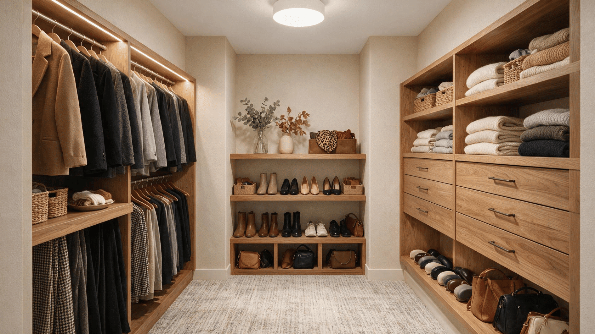 small walk-in closet with a u-shaped layout and storage arranged along three walls