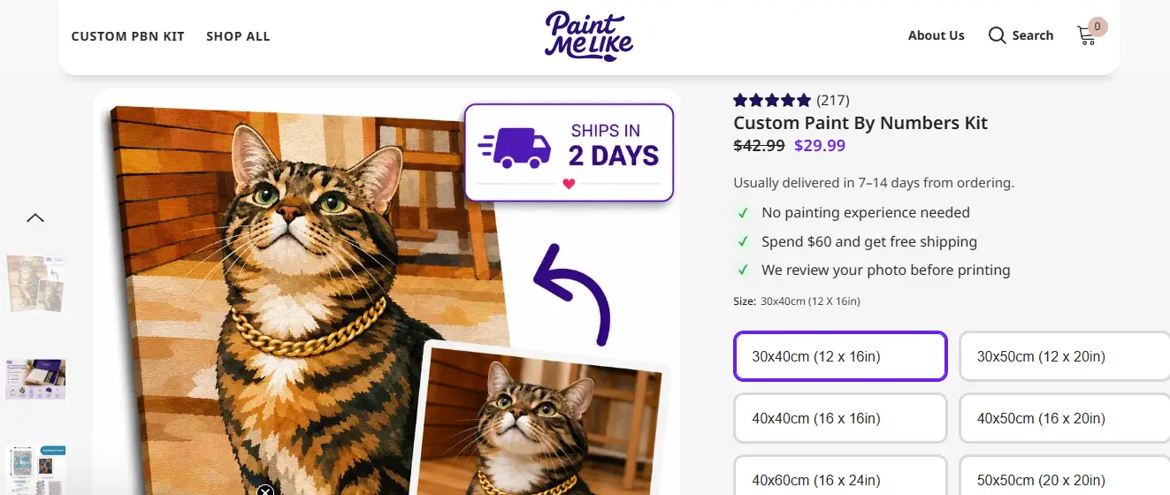Cat portrait with golden chain in paint-by-numbers style on wooden background